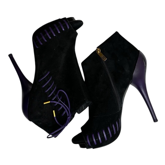VERSACE Platform Open toe Black suede leather Ankle boots 38 - $1020 US - Picture 3 of 16